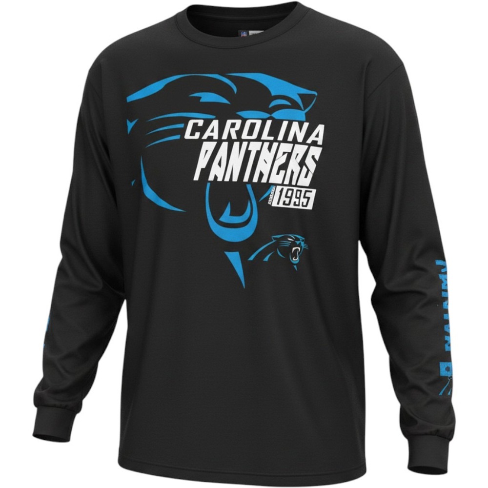 NFL Team Apparel Carolina Panthers T-Shirt Mens 2XL Black Cotton Long Sleeve Fan